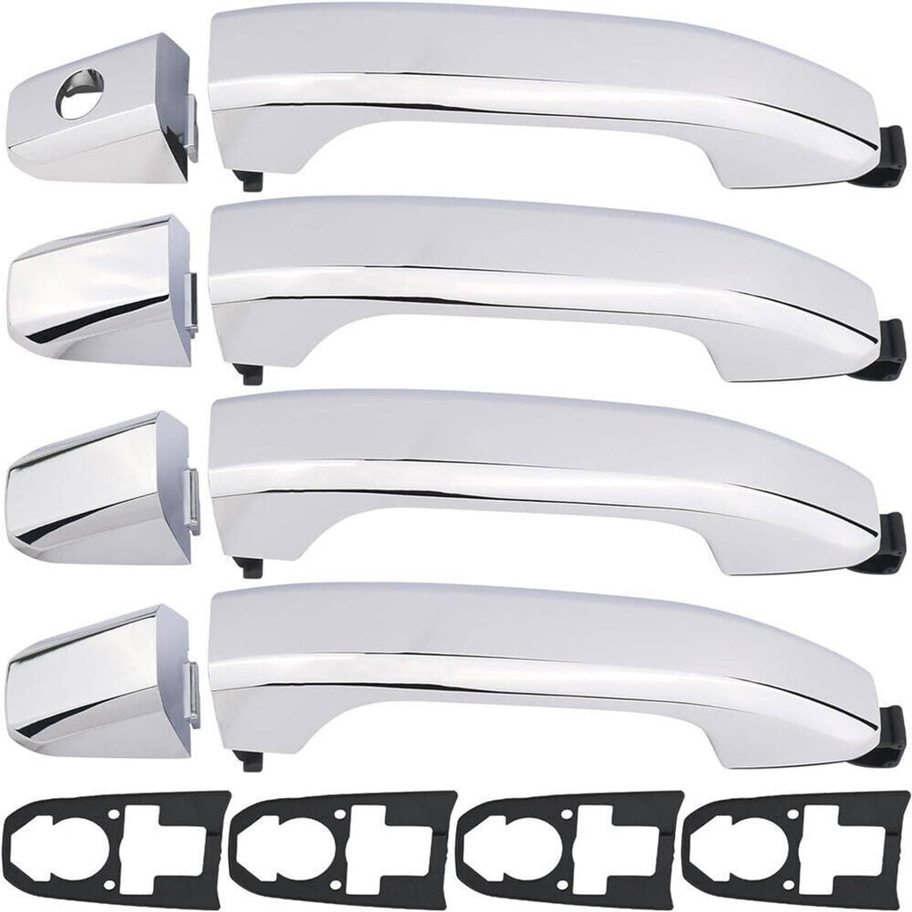 Set of four chrome exterior door handle covers with black mounting pieces