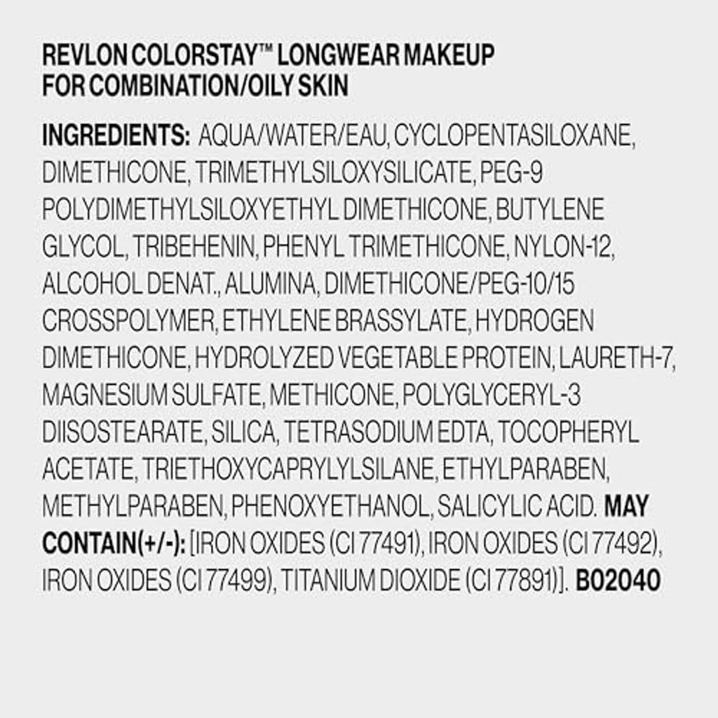 Revlon ColorStay longwear makeup ingredients label panel