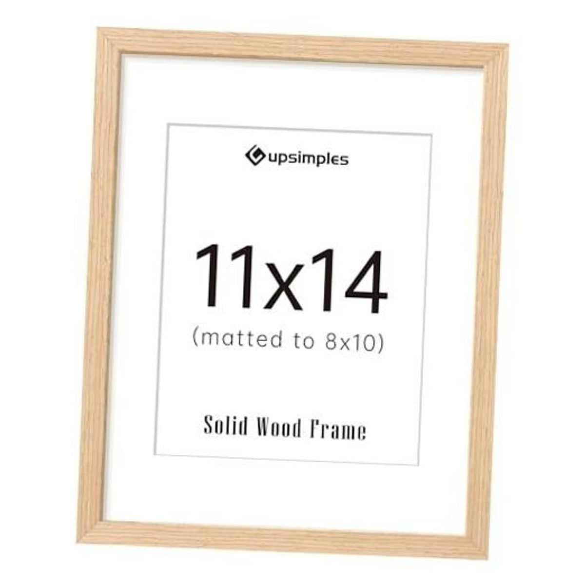 Natural wood picture frame with white mat, front view, 11x14 opening