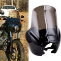 Motorcycle front fairing with smoke windshield, black lower panels and mounting brackets