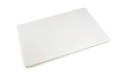 White plastic cutting board, rectangular, smooth surface, rounded corners