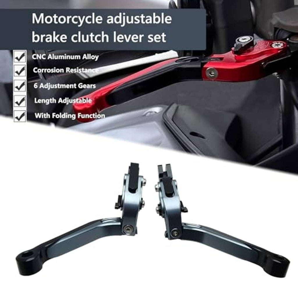 Brake and clutch lever set with adjustable mechanism, dark blue-gray and black ends