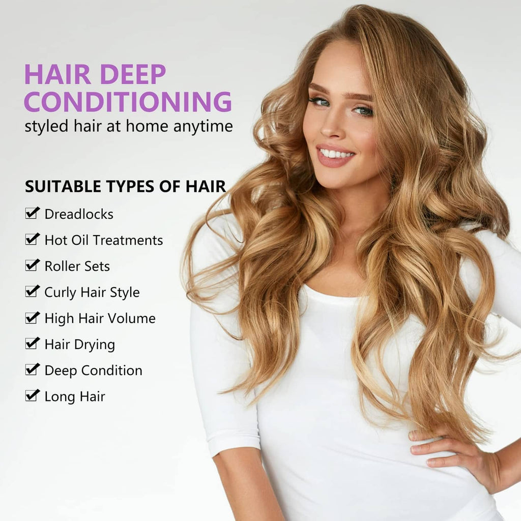 Styled hair with hair deep conditioning text; purple bonnet not shown