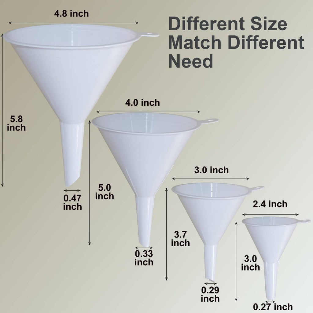 White plastic funnel set with multiple sizes, wide opening and side spouts