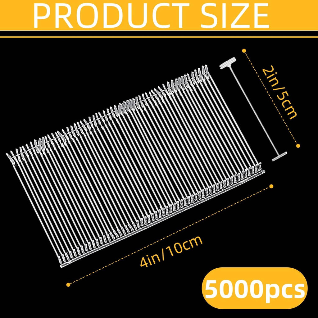 Tag gun refill strips with metal prongs on a white plastic base