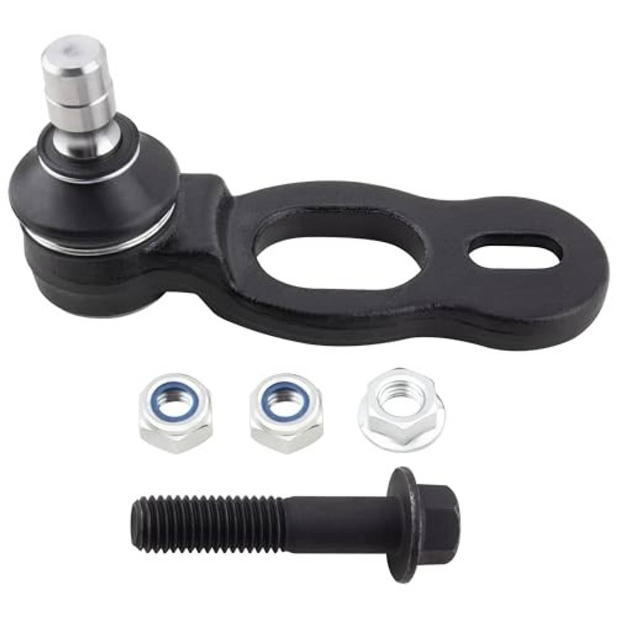 Front upper ball joint with black bracket and steel ball stud, plus mounting nuts.