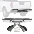 Rear step bumper assembly with black step pad, chrome-finish bars, and mounting hardware