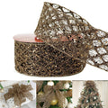 Brown wired glitter ribbon, copper-toned sparkle with scalloped edge trim