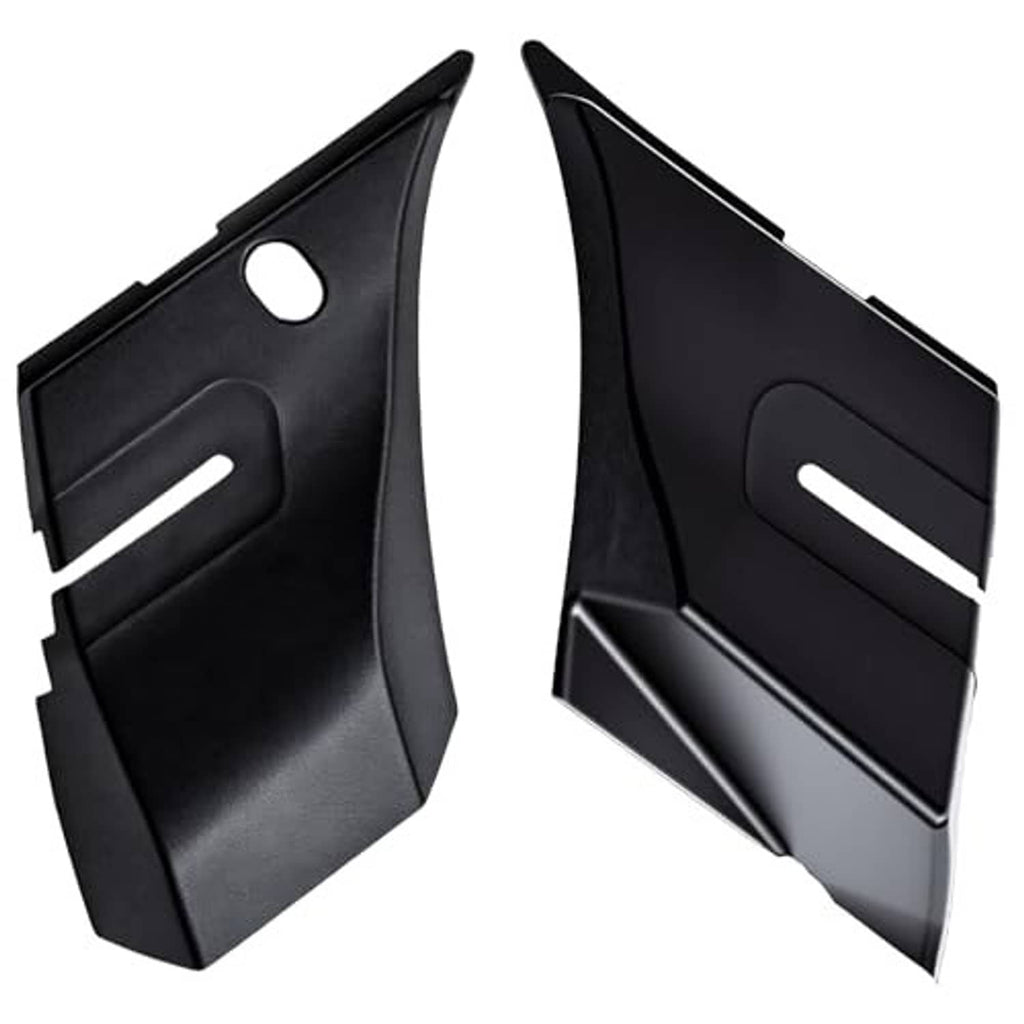 Set of two black windshield wiper cowl end panels with vented side slots