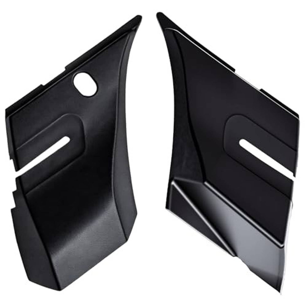 Set of two black windshield wiper cowl end panels with vented side slots