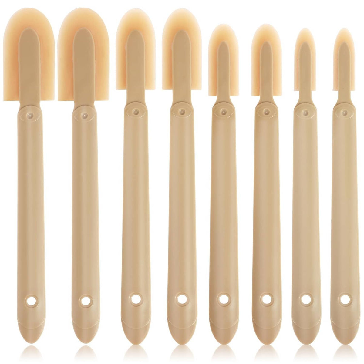 Tan rubber caulking finishing tool set with multiple curved tips