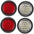 Set of four round LED stop/turn lights with red and white lenses in black bezels