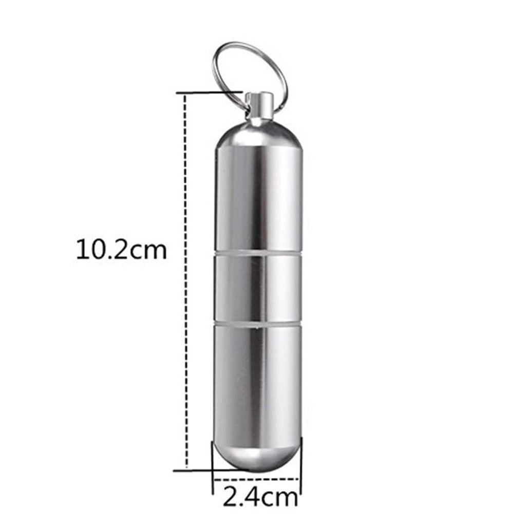 Silver aluminum mini cigarette case with keyring, cylindrical metal tube