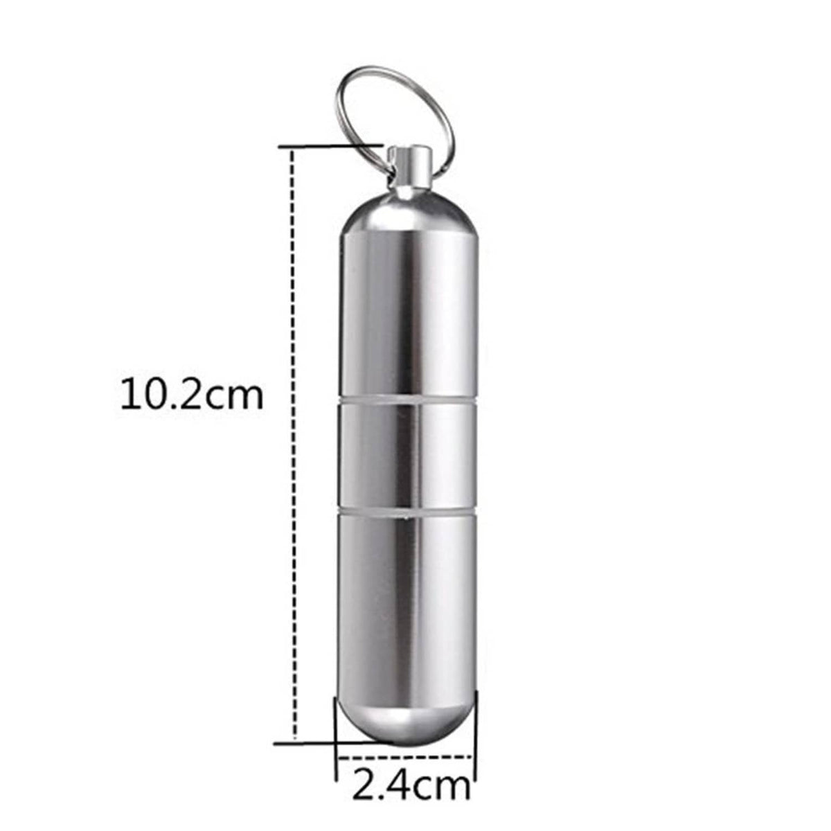 Silver aluminum mini cigarette case with keyring, cylindrical metal tube