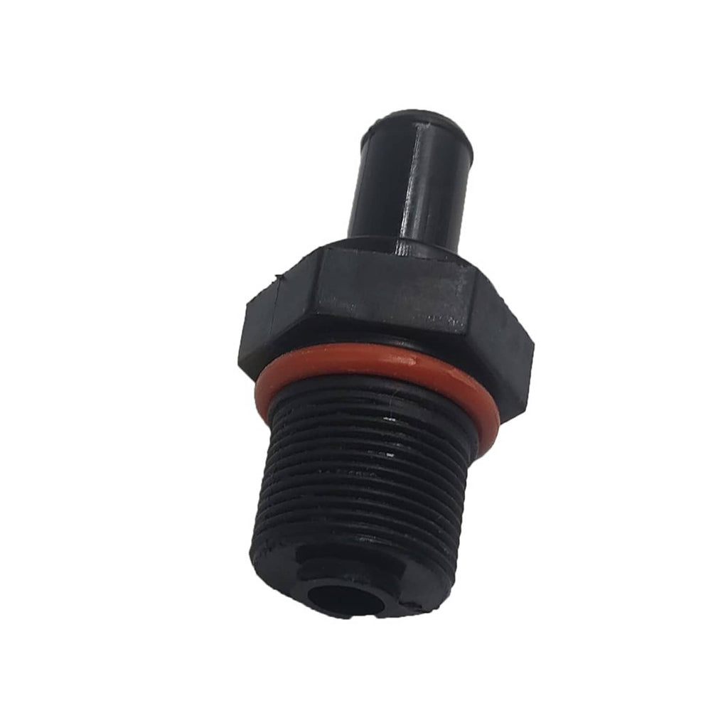 PCV valve with hex base, black threaded body, orange seal ring, and vent nipple