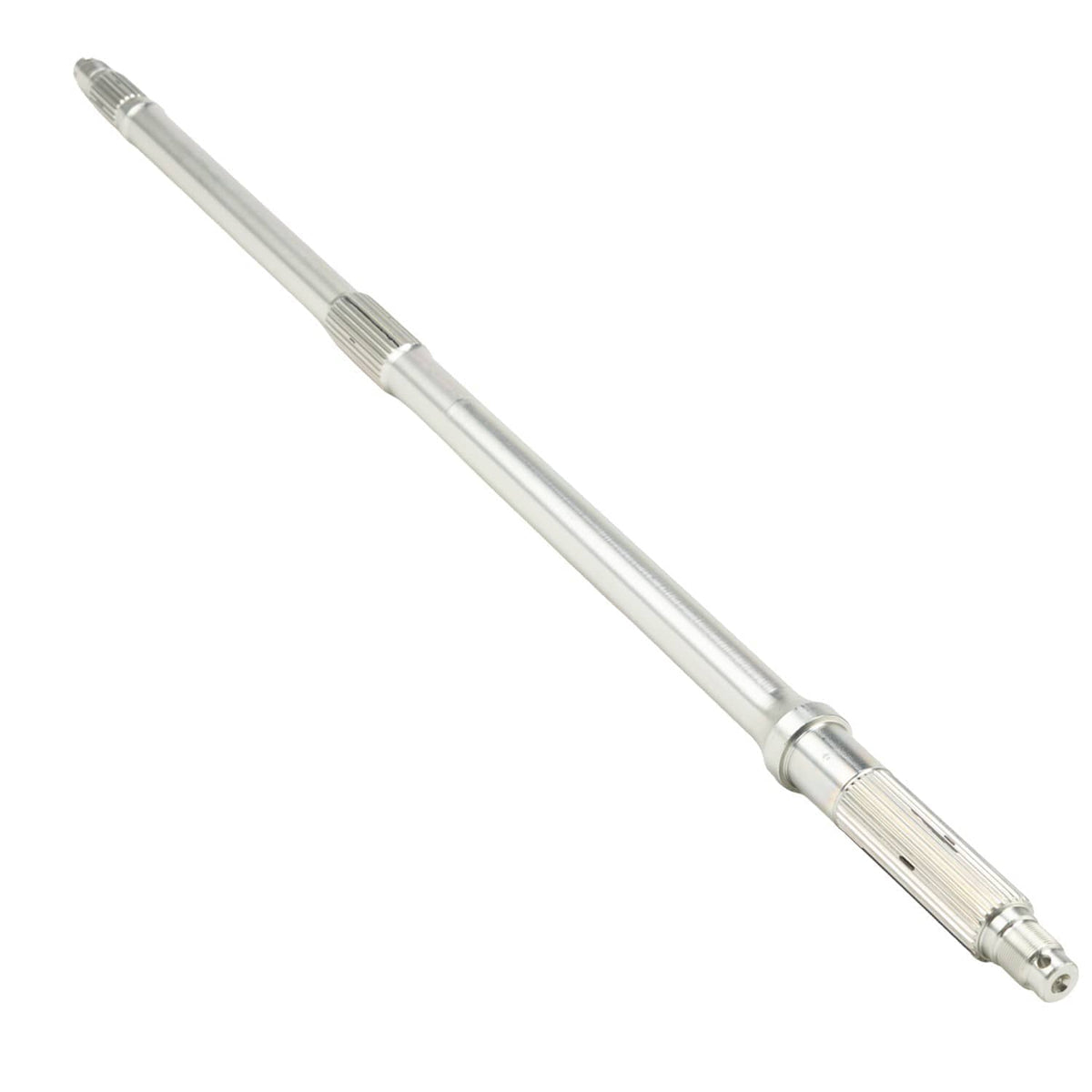 Metal rear axle shaft with splined ends, silver finish