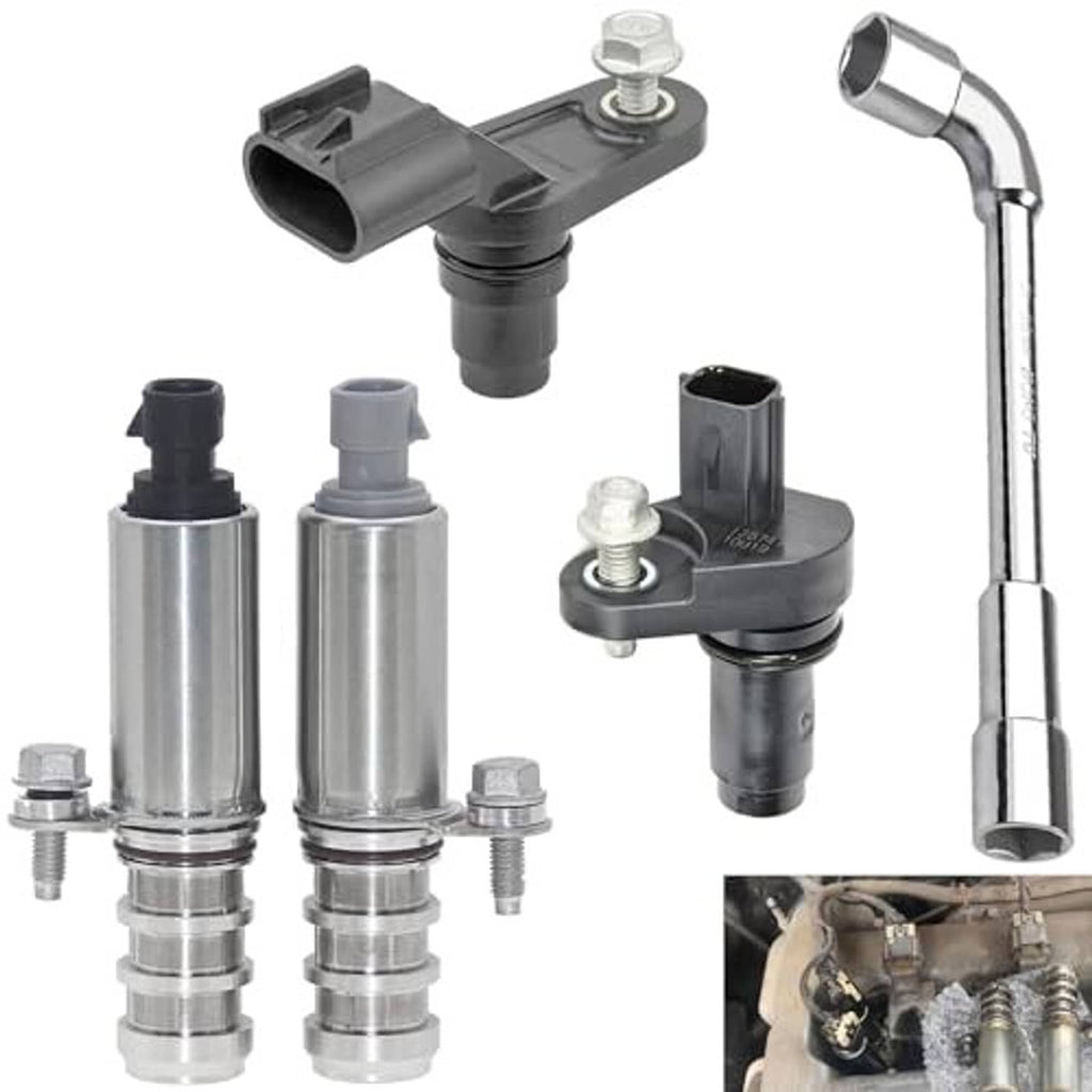 Camshaft position actuator and sensor set with metal housing and wiring connector