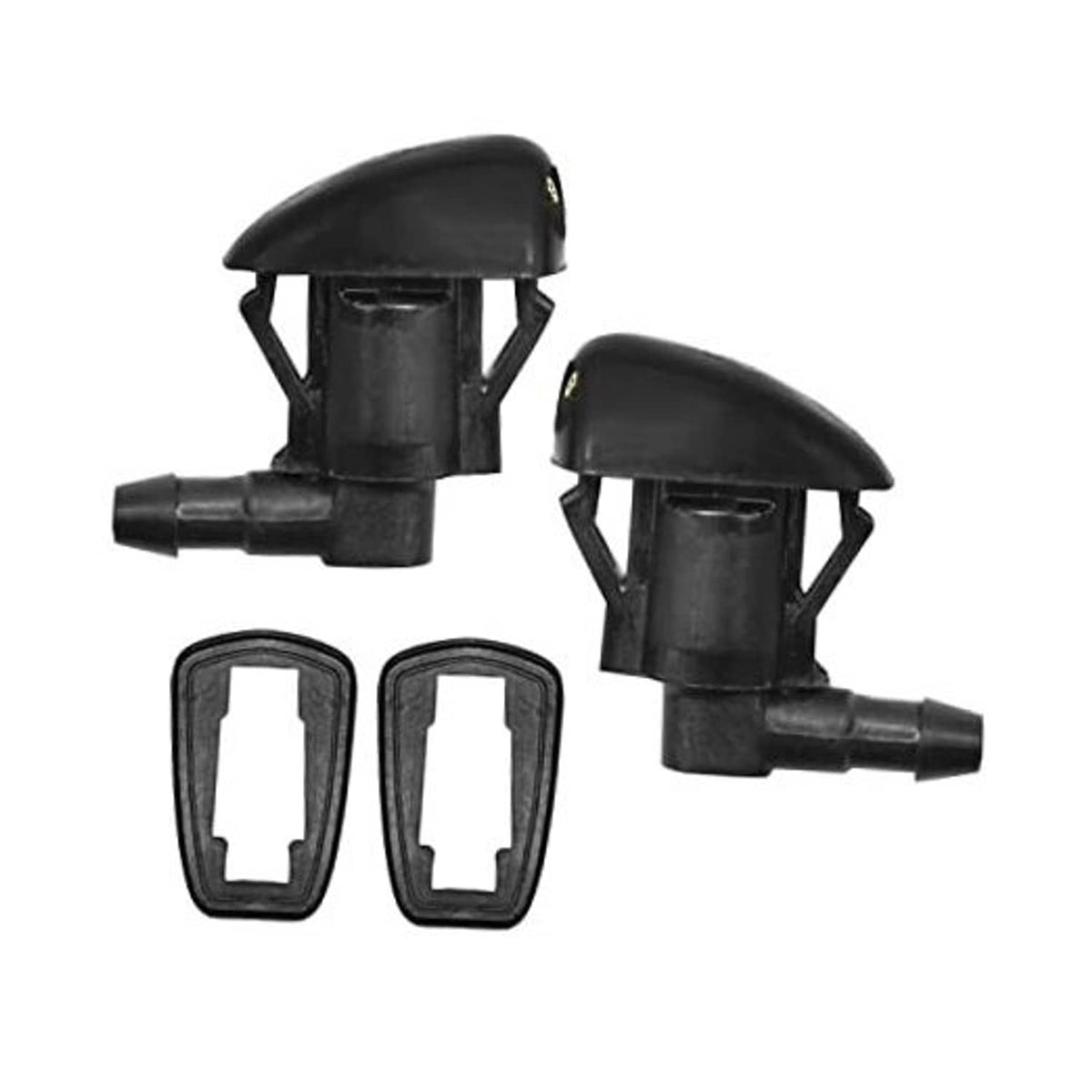 Black windshield washer nozzle set with two nozzles and two replacement gaskets