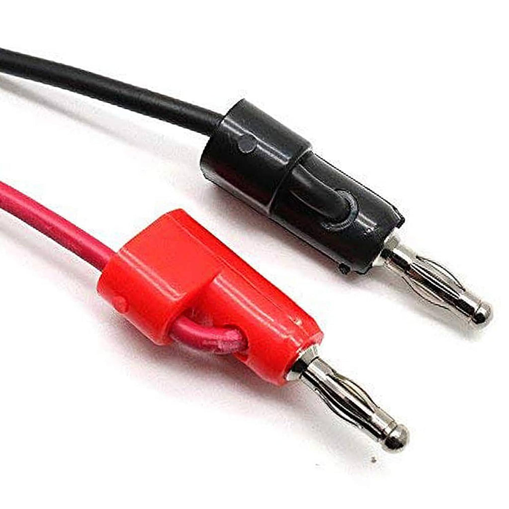 Dual banana plug ends with red and black insulated housings on coax test lead