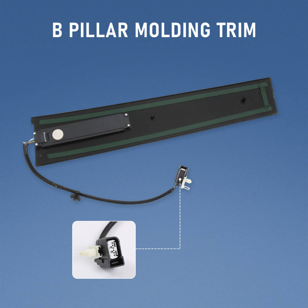 Door entry keypad pillar molding trim with connector leads, long black insert
