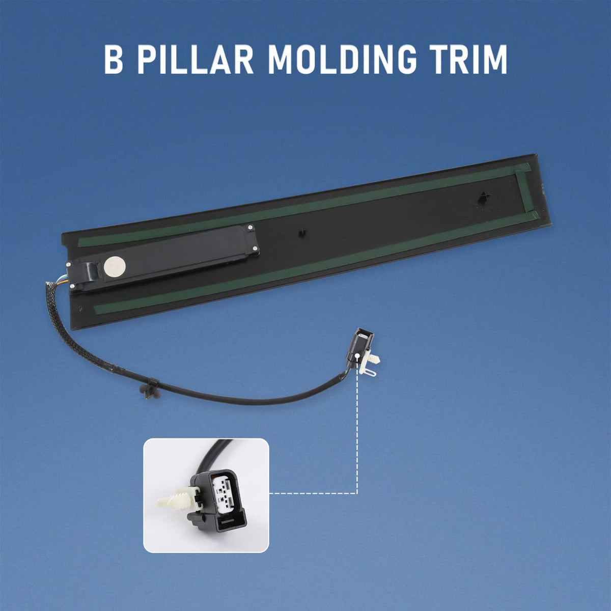 Door entry keypad pillar molding trim with connector leads, long black insert