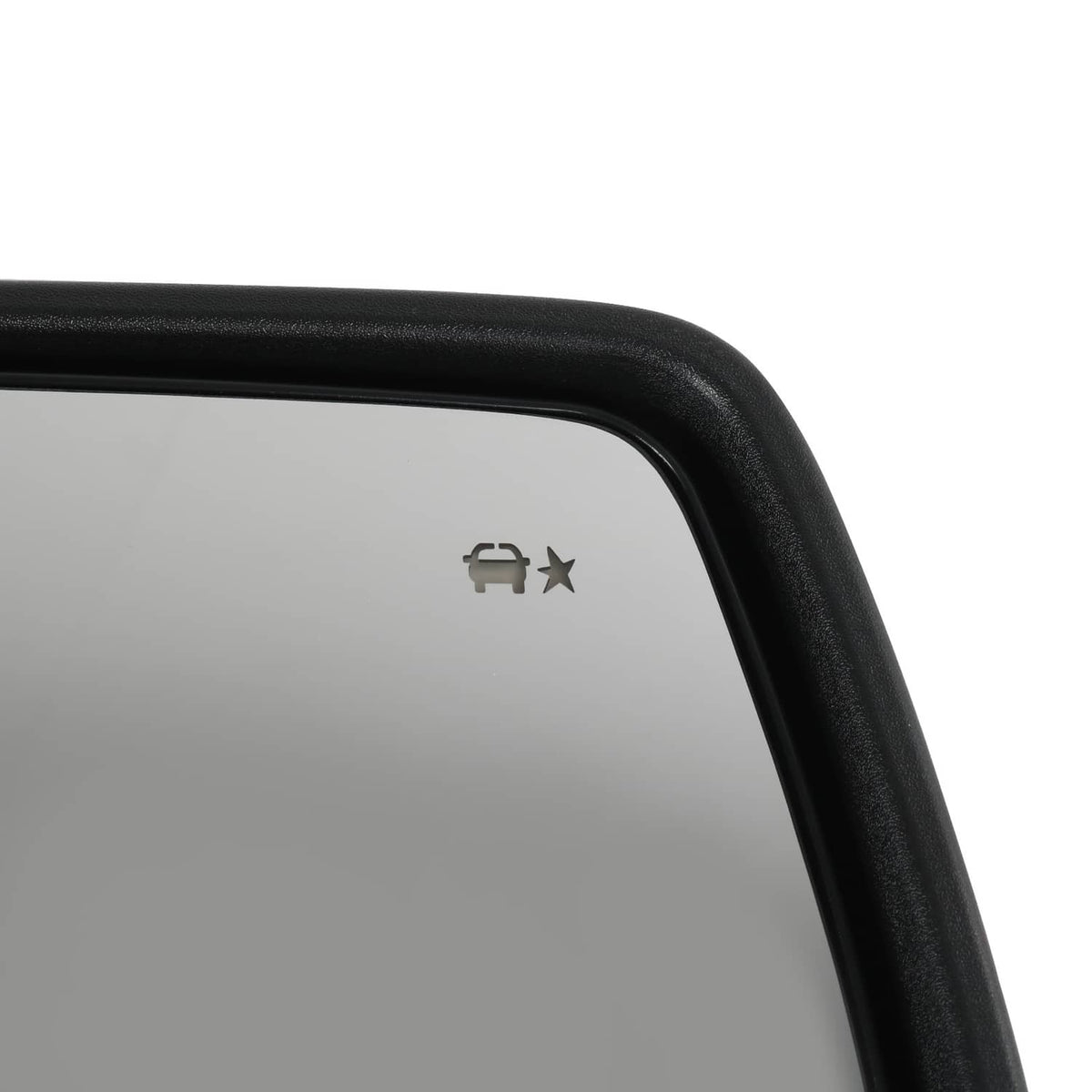 Black mirror housing corner with mounting icon and curved trim