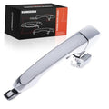Chrome-finish exterior door handle with black keyhole bezel and mounting base