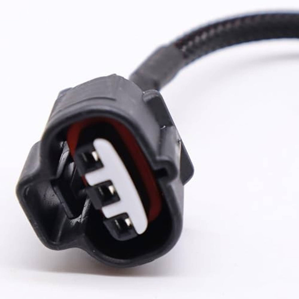 Throttle position sensor connector plug with three white terminals and red insert