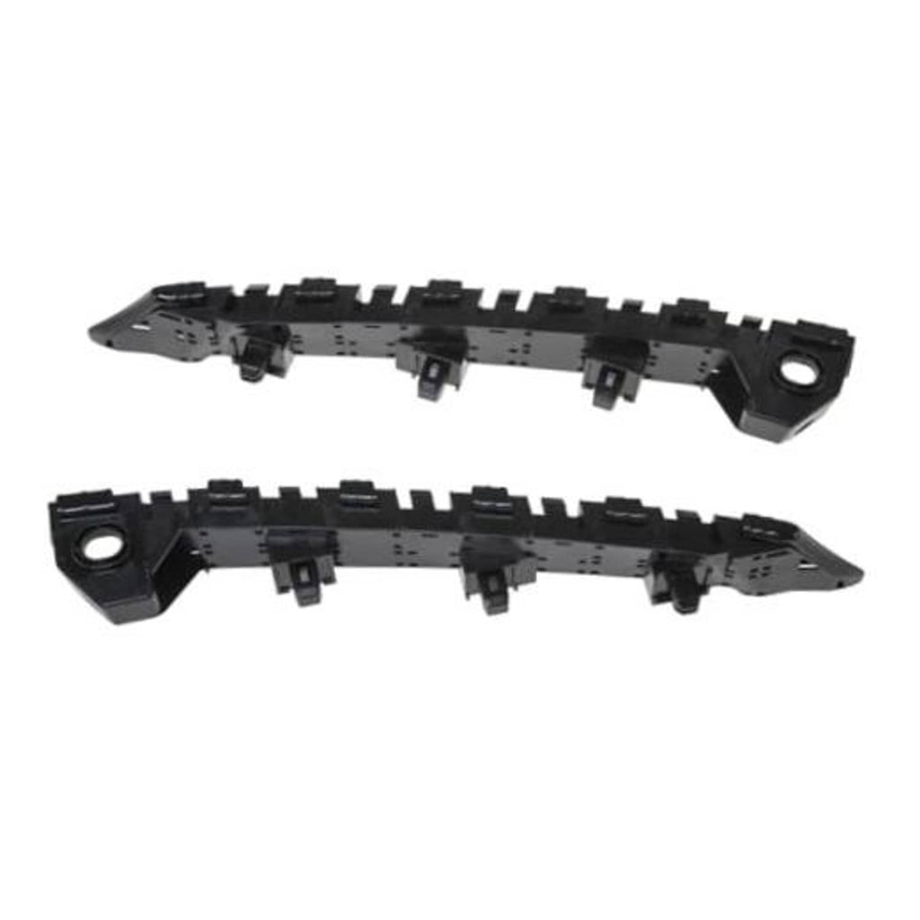 Pair of black front bumper mounting brackets with square openings and side holes