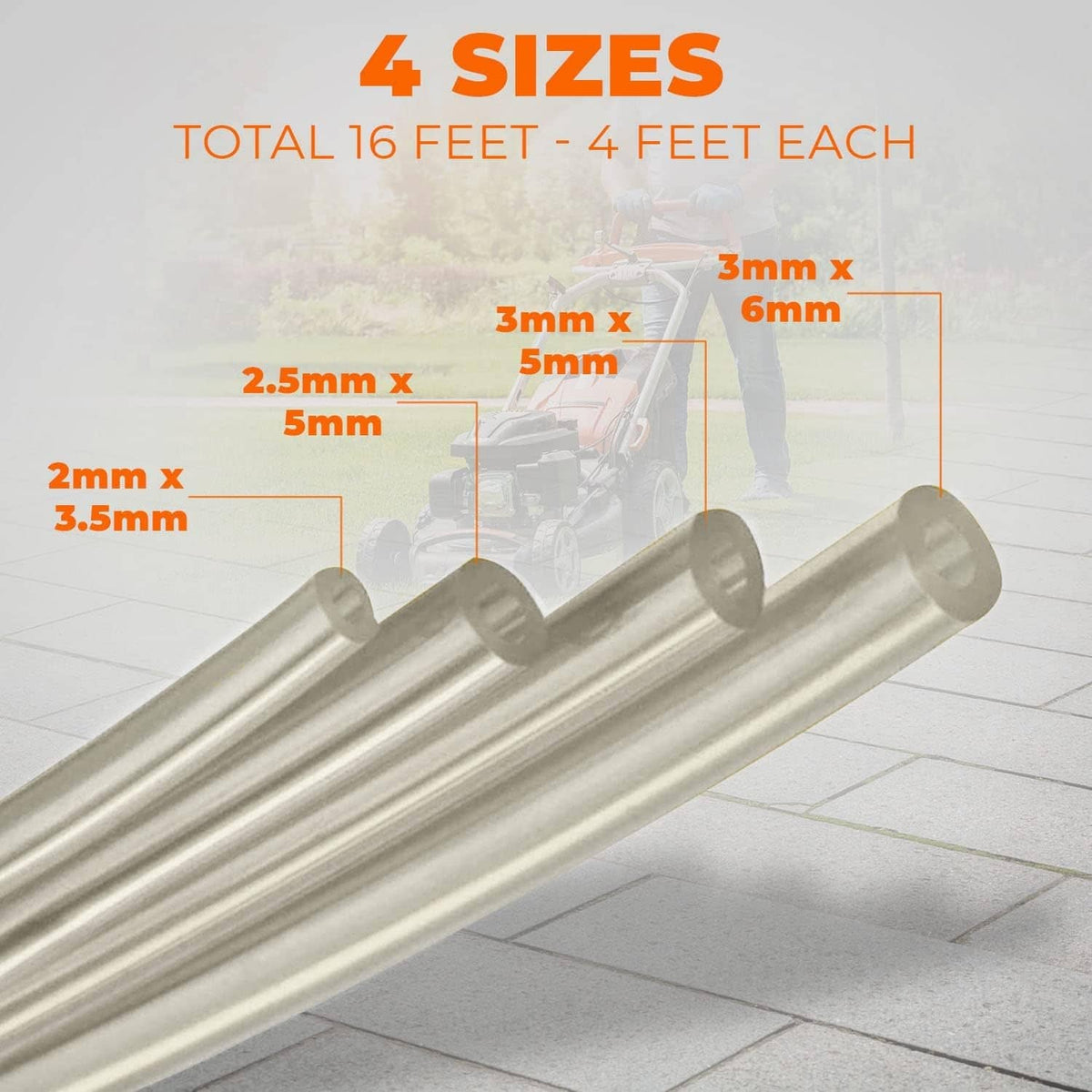 Clear petrol fuel line hose tubing lengths shown side by side