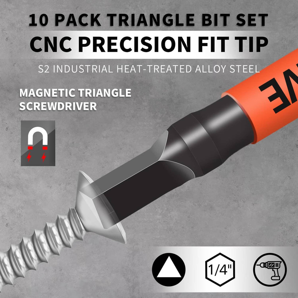 Single triangle bit screwdriver with orange handle and large screw tip, labeled 1/4-inch