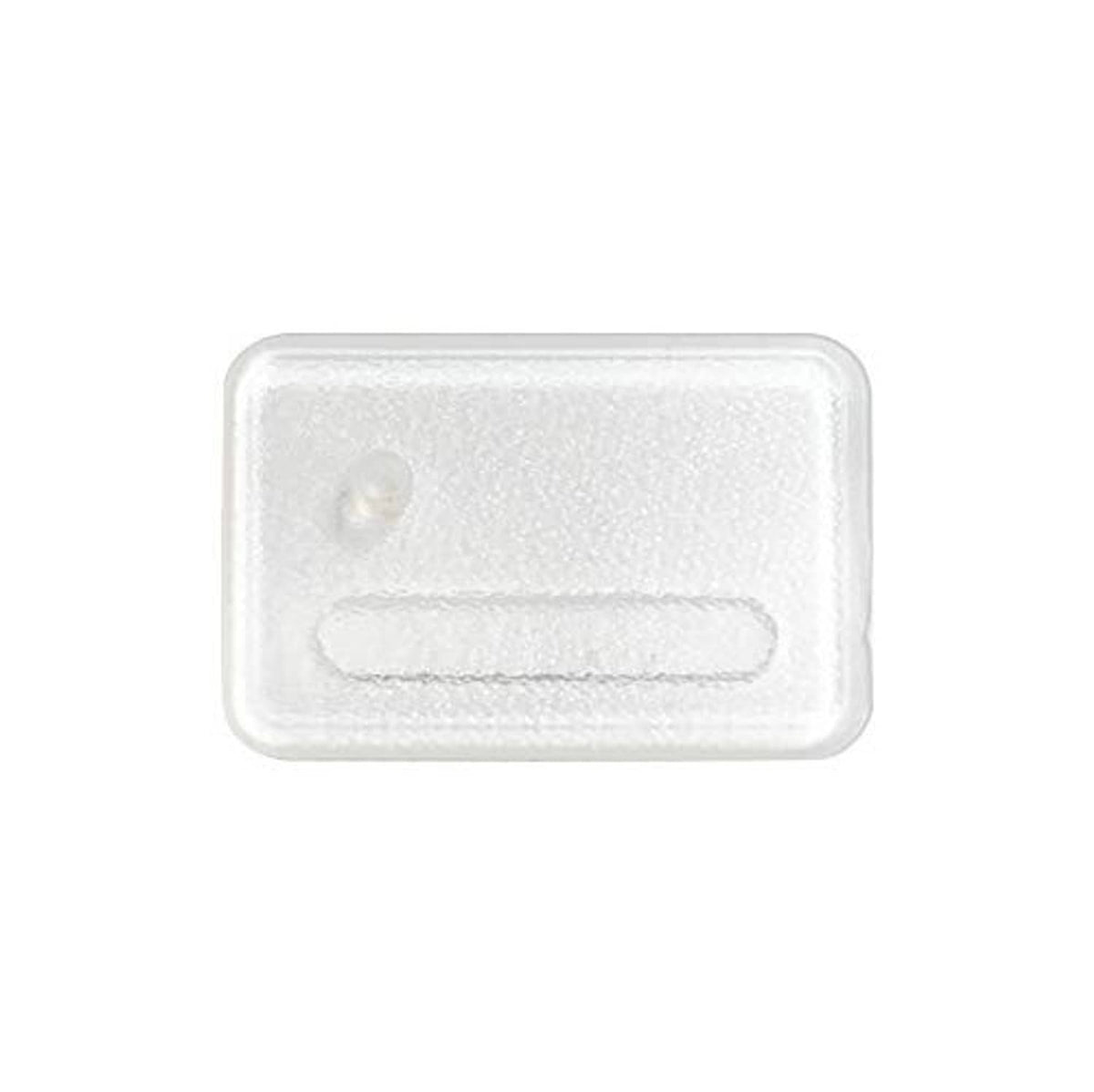 Transparent rectangular plastic stand base with molded oval slot detail