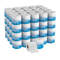 2-ply embossed standard toilet paper rolls, white with blue label bands and cores
