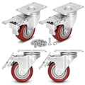 Pair of 3-inch heavy-duty lockable swivel casters with red rubber wheels