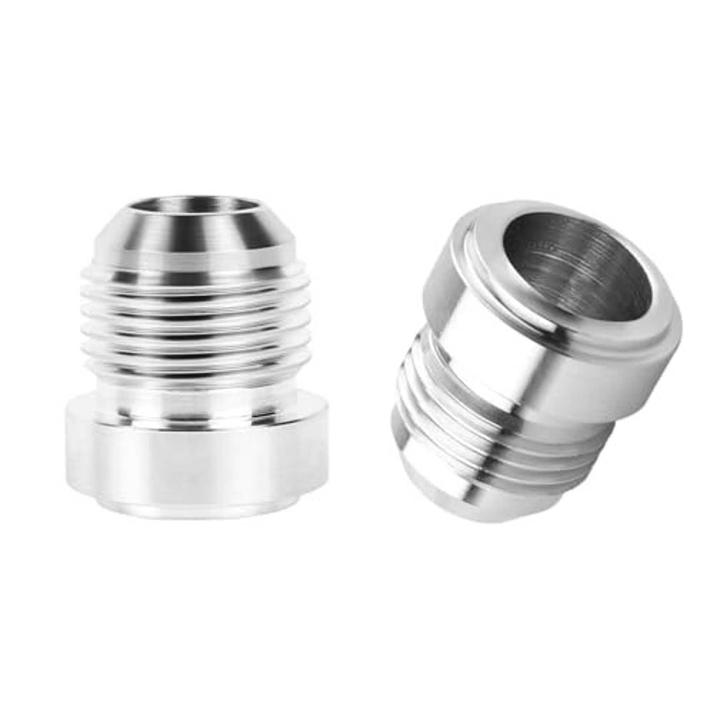Aluminum AN10 male weld bung fitting with flare seat, silver, side view