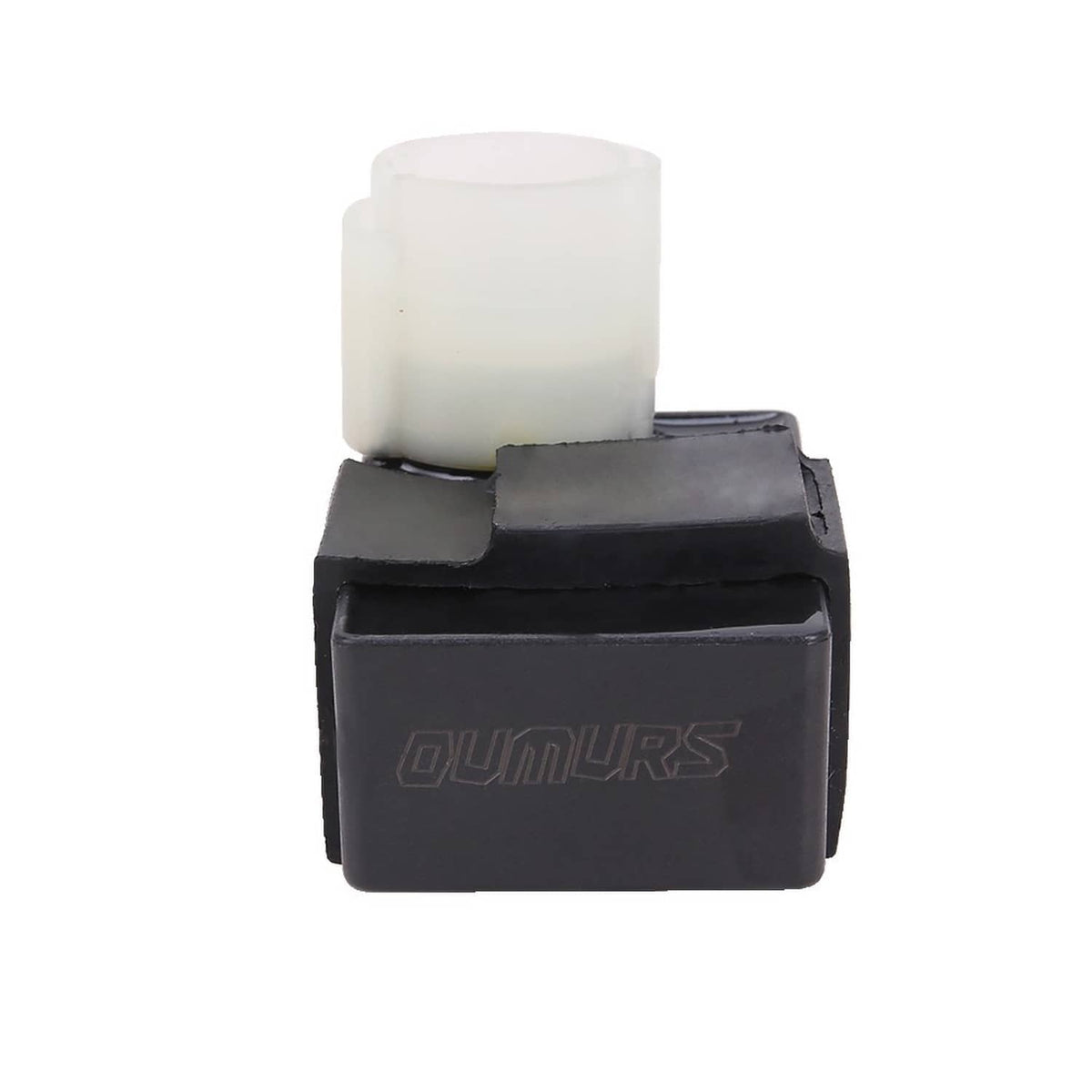 CDI box with white top connector and black housing with molded text