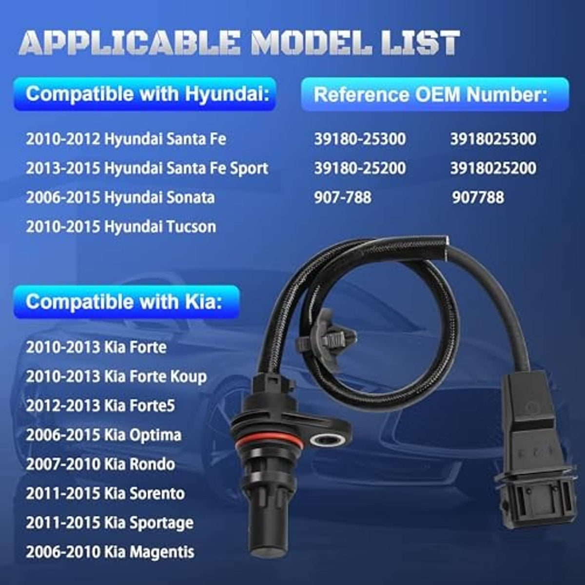 Crankshaft position sensor with long cable and black multi-pin connector
