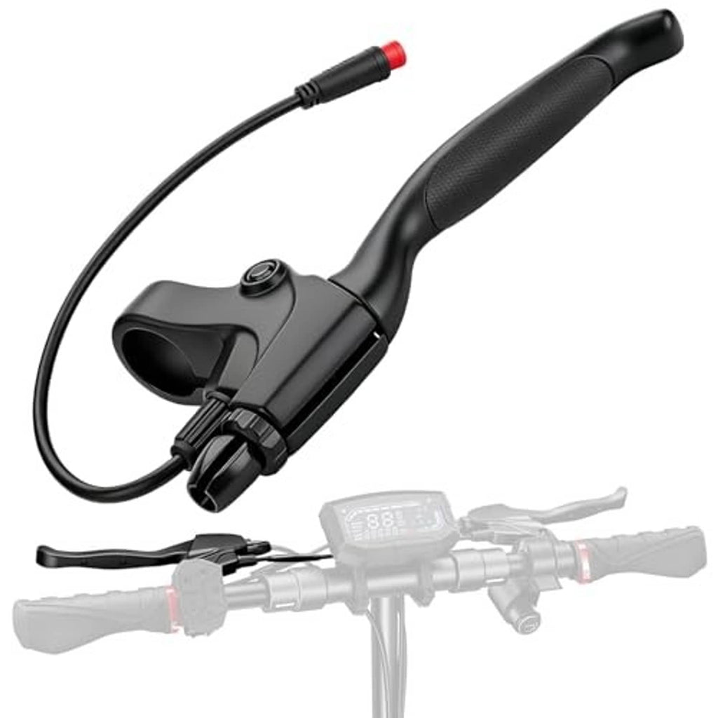 Black right brake lever with textured grip handle and red cable end