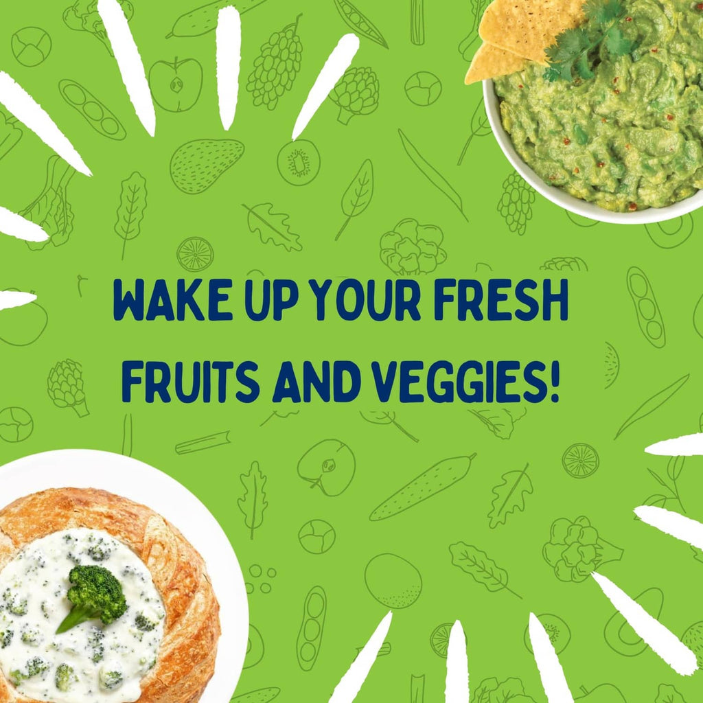 Green produce themed graphic banner with bowl of green dip