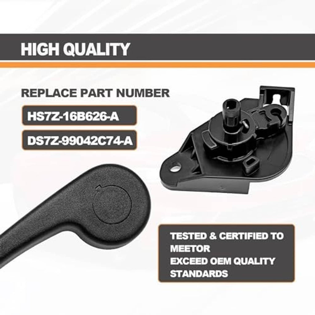 Black hood release handle with mounting bracket and quality badge graphic