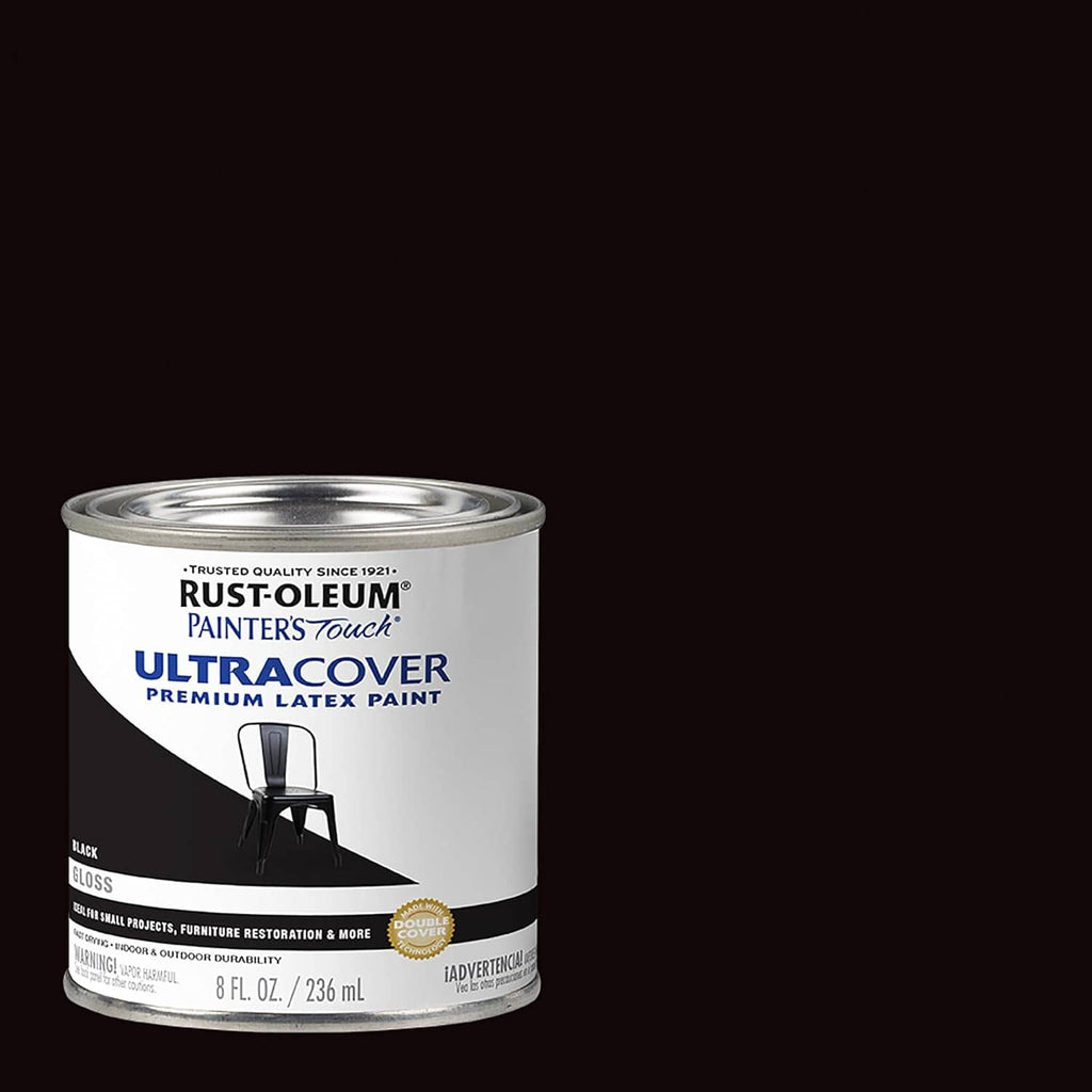 Gloss black Painter's Touch Ultra Cover premium latex paint can, 8 fl oz.