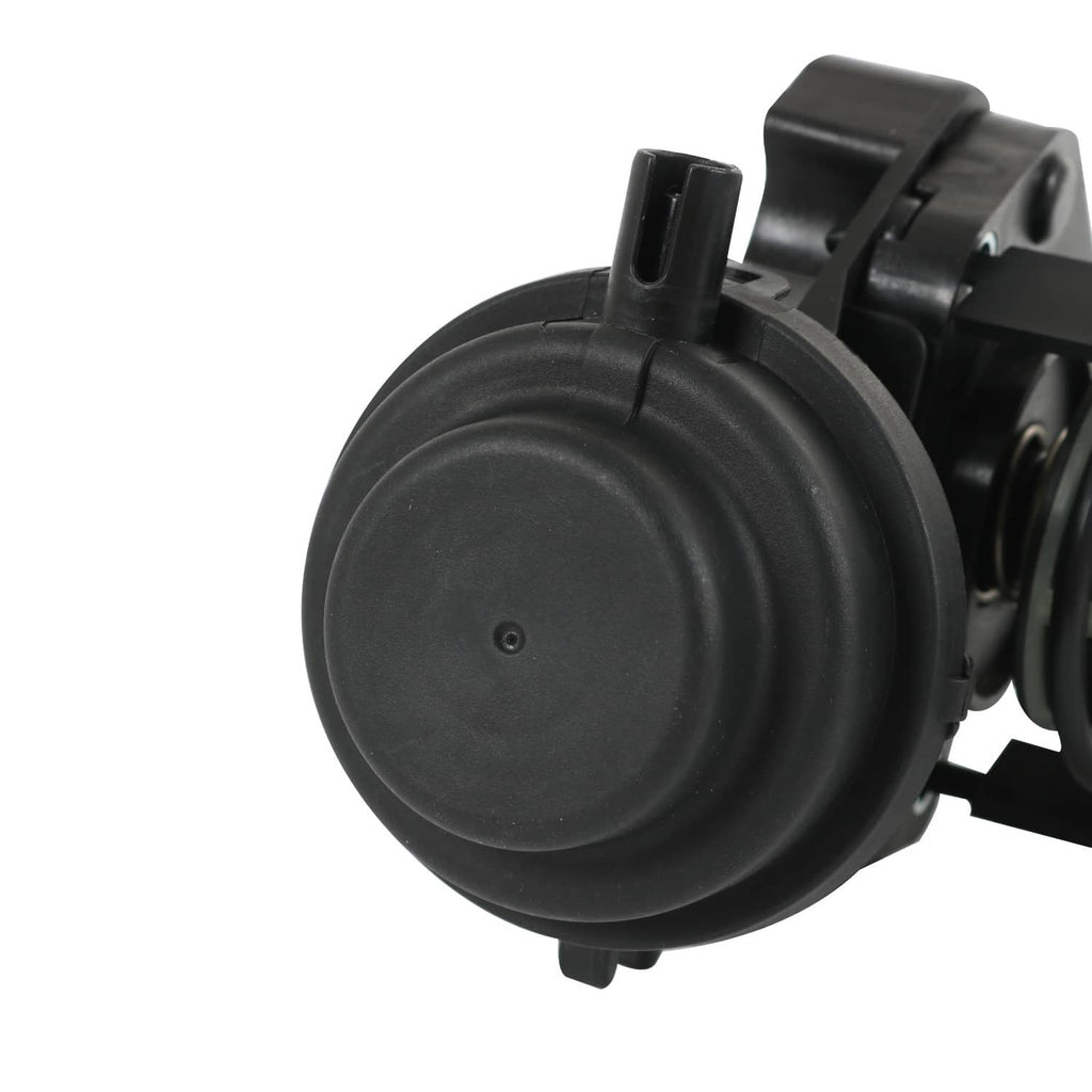 Black plastic intake rotary valve assembly with circular diaphragm and mounting ports