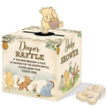 Diaper raffle box with teddy bear illustrations and Baby Shower theme