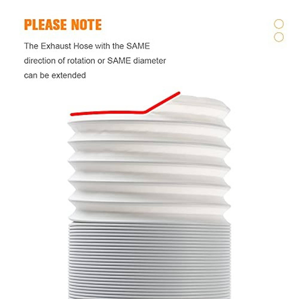 White pleated exhaust hose section with built-in direction indicator groove
