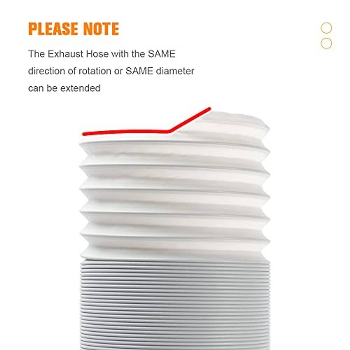 White pleated exhaust hose section with built-in direction indicator groove