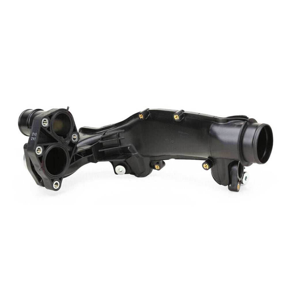 Black charge air pipe joint assembly with two outlets and mounting bolt points