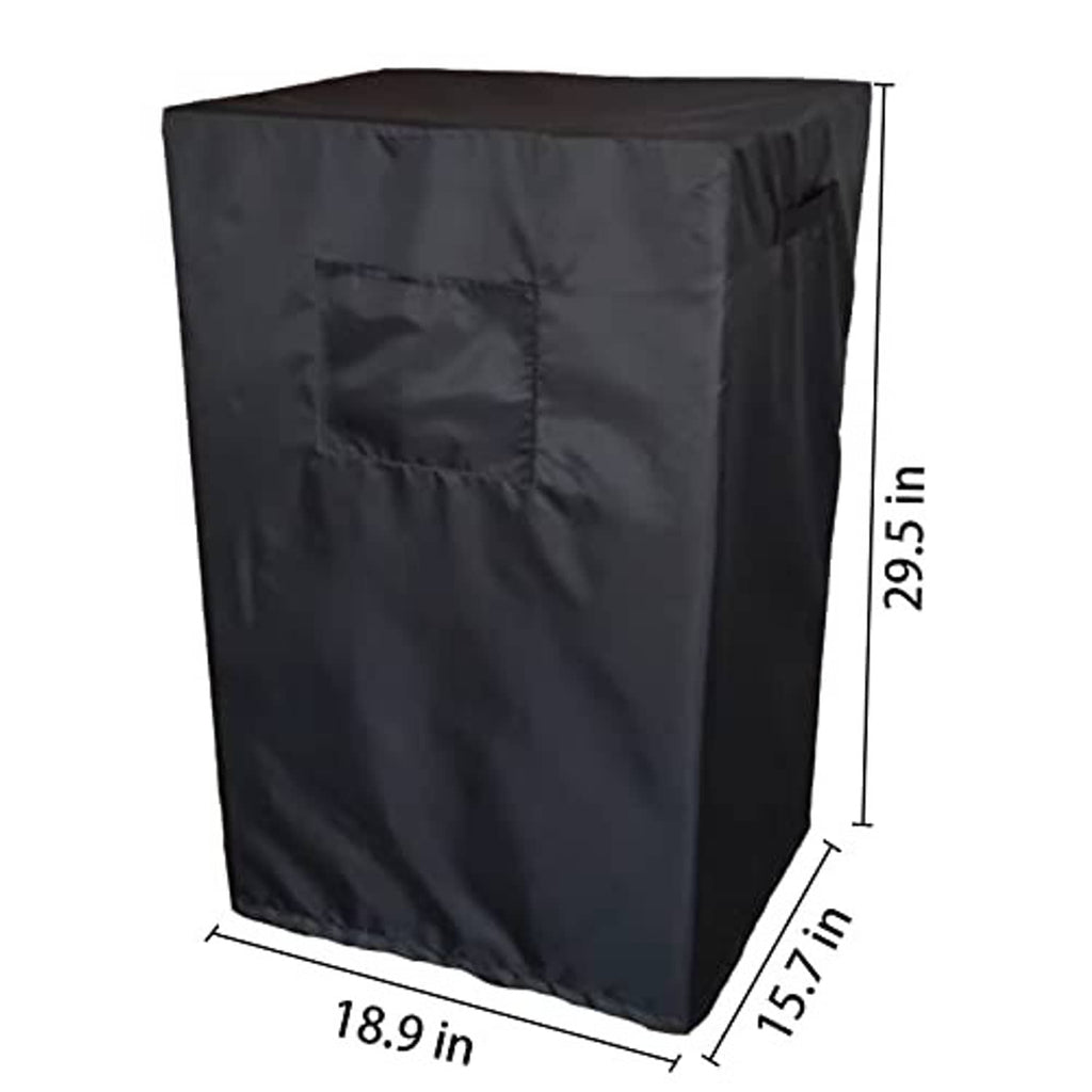 Rectangular black AC unit cover with stitched panels and closed top for storage