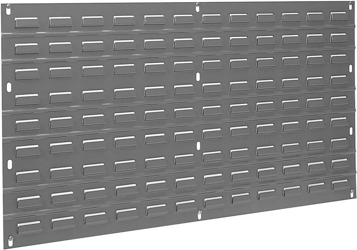 Heavy-duty steel louvered wall storage panel, dark gray with vent slots and corner mounting holes