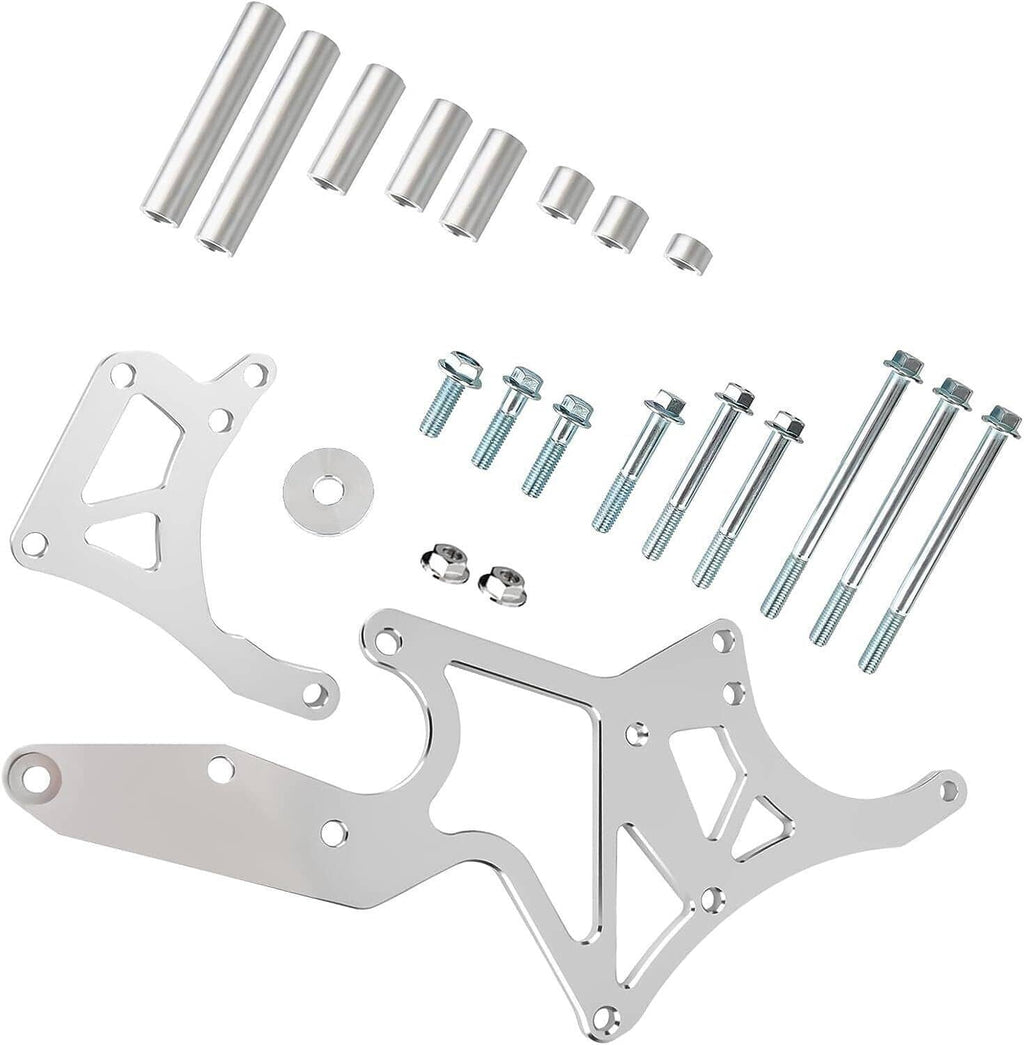Engine serpentine alternator and power steering pump bracket kit with mounting bolts