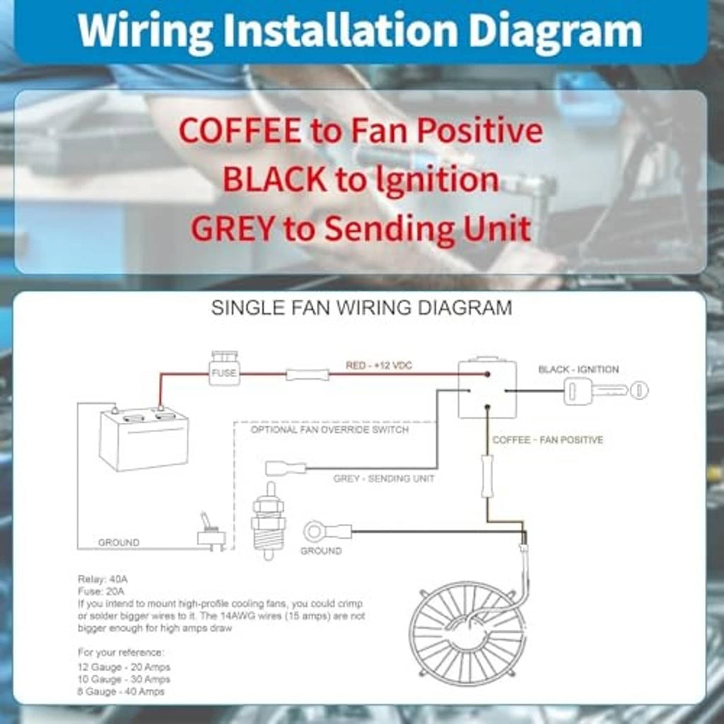 Wiring installation diagram sheet for single fan connections and circuit guidance